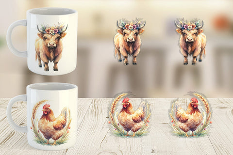 Mug Wrap Watercolor Boho Highland Cow And Friends Sublimation artnoy 