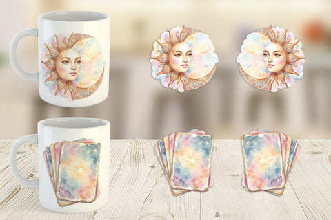 Mug Wrap Watercolor Boho Mystical Celestial Art Sublimation artnoy 