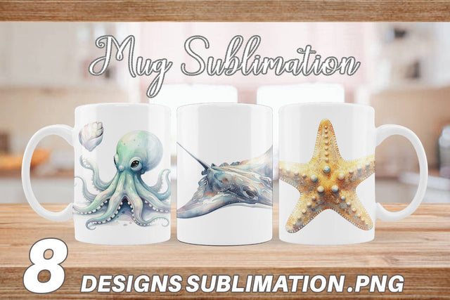 Mug Wrap Watercolor Boho Ocean Nursery Animal Sublimation artnoy 