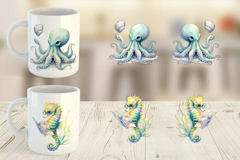 Mug Wrap Watercolor Boho Ocean Nursery Animal Sublimation artnoy 