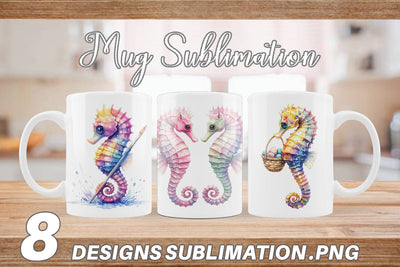 Mug Wrap Watercolor Boho Seahorse Tribal Art Sublimation artnoy 