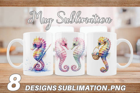 Mug Wrap Watercolor Boho Seahorse Tribal Art Sublimation artnoy 