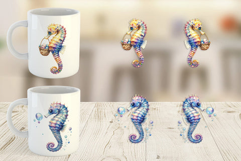 Mug Wrap Watercolor Boho Seahorse Tribal Art Sublimation artnoy 