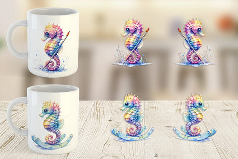 Mug Wrap Watercolor Boho Seahorse Tribal Art Sublimation artnoy 