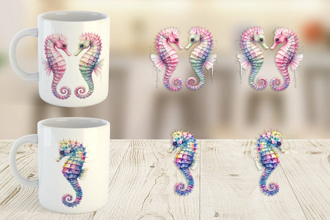 Mug Wrap Watercolor Boho Seahorse Tribal Art Sublimation artnoy 