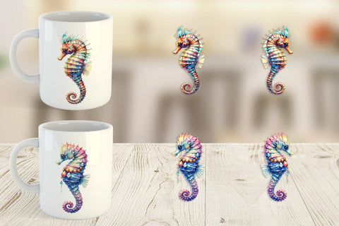 Mug Wrap Watercolor Boho Seahorse Tribal Art Sublimation artnoy 