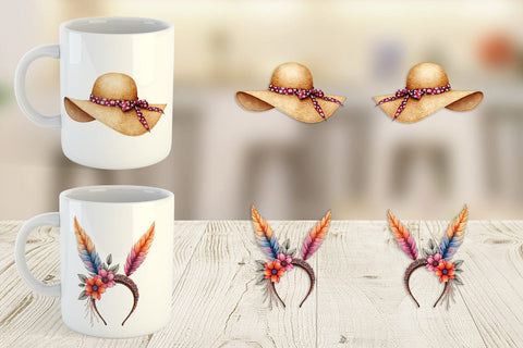 Mug Wrap Watercolor Boho Spring Fashion 70s Accessories & Attire Sublimation artnoy 