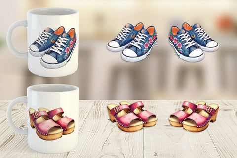 Mug Wrap Watercolor Boho Spring Fashion 70s Accessories & Attire Sublimation artnoy 