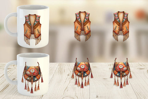 Mug Wrap Watercolor Boho Spring Fashion 70s Accessories & Attire Sublimation artnoy 