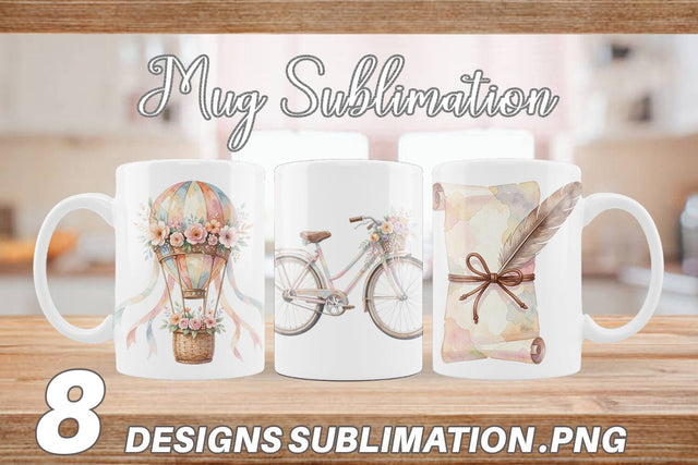 Mug Wrap Watercolor Boho Vintage Travel Ephemera Sublimation artnoy 
