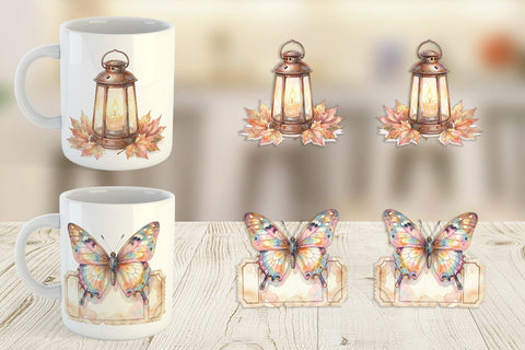 Mug Wrap Watercolor Boho Woodland Nature Ephemera Sublimation artnoy 