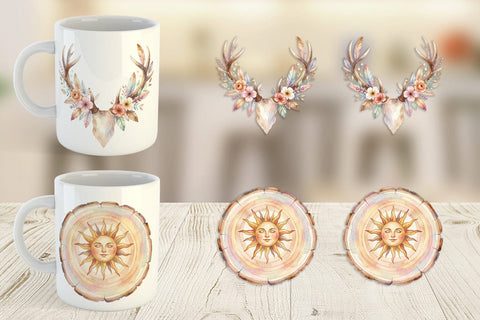 Mug Wrap Watercolor Boho Woodland Nature Ephemera Sublimation artnoy 
