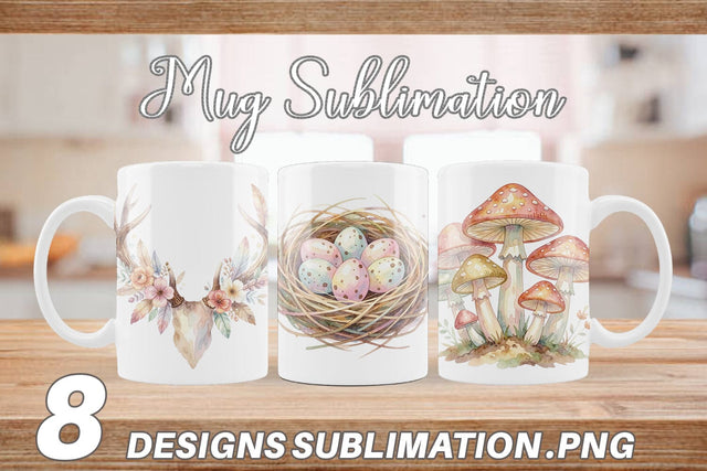 Mug Wrap Watercolor Boho Woodland Nature Ephemera Sublimation artnoy 