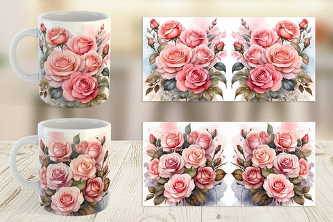 Mug Wrap Watercolor Bouquet Pink Roses Sublimation artnoy 