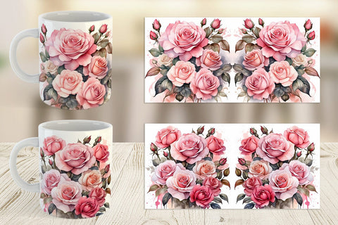 Mug Wrap Watercolor Bouquet Pink Roses Sublimation artnoy 