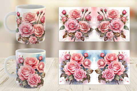 Mug Wrap Watercolor Bouquet Pink Roses Sublimation artnoy 