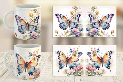 Mug Wrap Watercolor Butterfly Sublimation artnoy 