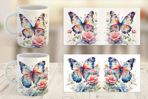 Mug Wrap Watercolor Butterfly Sublimation artnoy 
