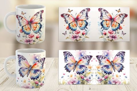 Mug Wrap Watercolor Butterfly Sublimation artnoy 