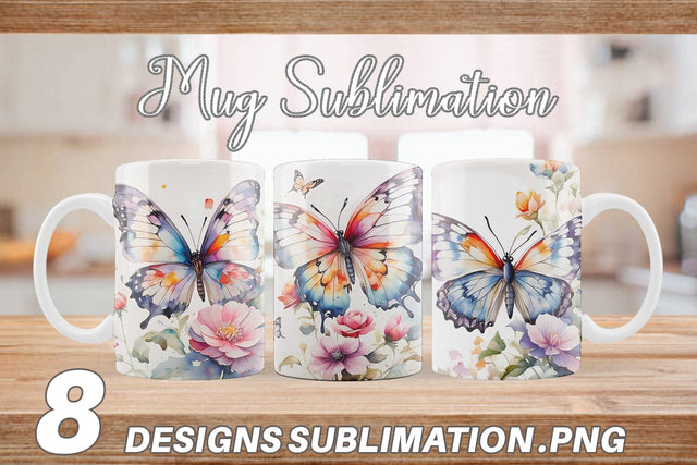 Mug Wrap Watercolor Butterfly Sublimation artnoy 