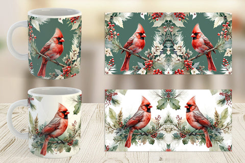 Mug Wrap Watercolor Cardinal Bird Sublimation artnoy 