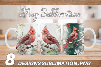 Mug Wrap Watercolor Cardinal Bird Sublimation artnoy 