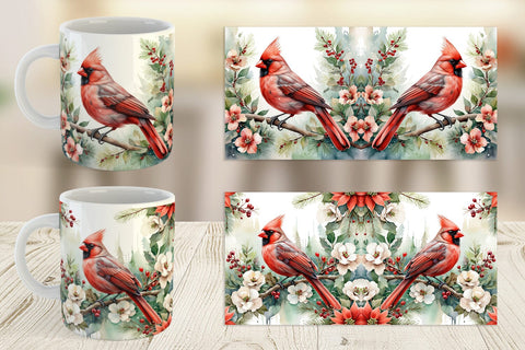 Mug Wrap Watercolor Cardinal Bird Sublimation artnoy 