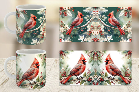 Mug Wrap Watercolor Cardinal Bird Sublimation artnoy 