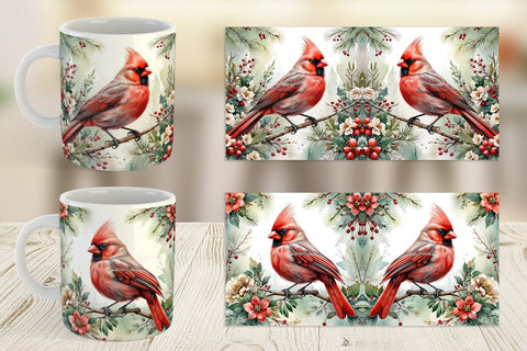 Mug Wrap Watercolor Cardinal Bird Sublimation artnoy 