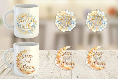 Mug Wrap Watercolor Celestial Boho Mother Quotes Sublimation artnoy 