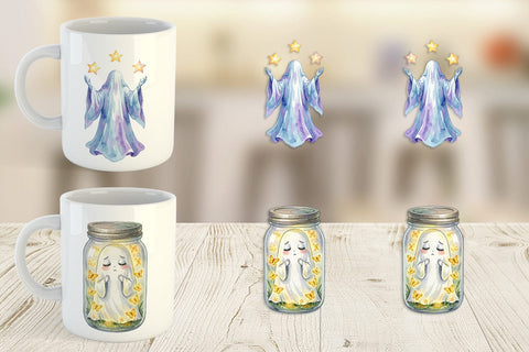 Mug Wrap Watercolor Celestial Dreaming Moon Ghost Sublimation artnoy 