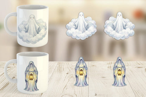 Mug Wrap Watercolor Celestial Dreaming Moon Ghost Sublimation artnoy 