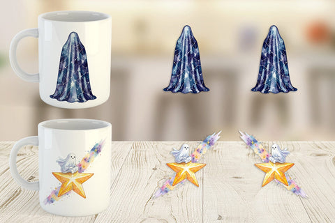 Mug Wrap Watercolor Celestial Dreaming Moon Ghost Sublimation artnoy 