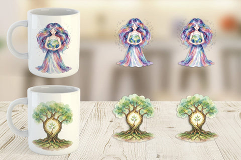 Mug Wrap Watercolor Celestial Mother Fantasy Art Sublimation artnoy 