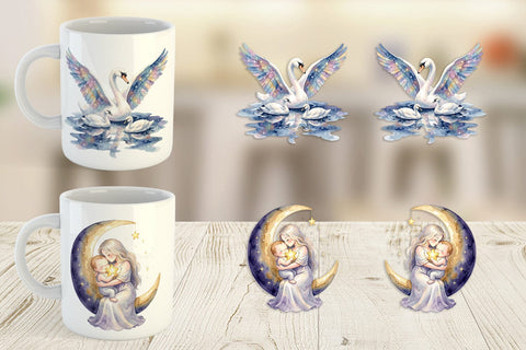 Mug Wrap Watercolor Celestial Mother Fantasy Art Sublimation artnoy 