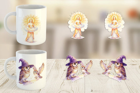 Mug Wrap Watercolor Celestial Mother Fantasy Art Sublimation artnoy 