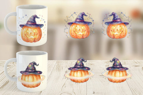 Mug Wrap Watercolor Celestial Starlight Witch Hat Sublimation artnoy 