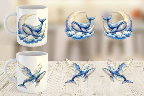 Mug Wrap Watercolor Celestial Whale Moon Star Sublimation artnoy 