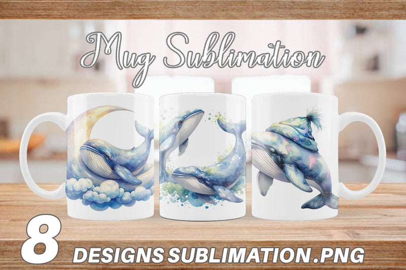 Mug Wrap Watercolor Celestial Whale Moon Star Sublimation artnoy 
