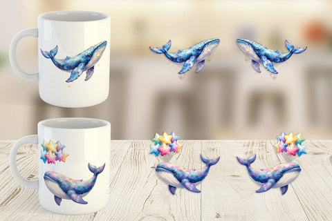 Mug Wrap Watercolor Celestial Whale Moon Star Sublimation artnoy 