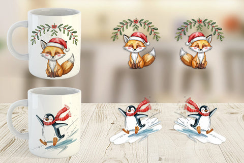 Mug Wrap Watercolor Christmas Animal Sublimation artnoy 