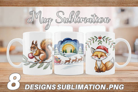 Mug Wrap Watercolor Christmas Animal Sublimation artnoy 