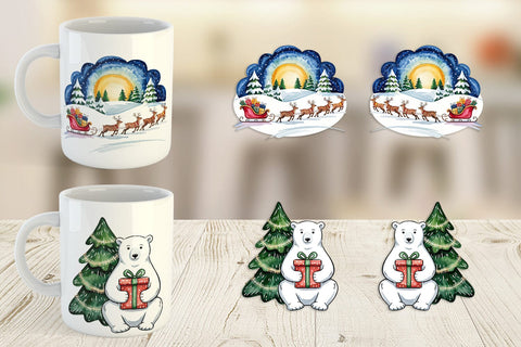 Mug Wrap Watercolor Christmas Animal Sublimation artnoy 