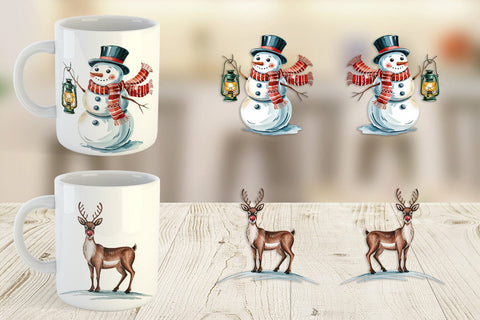 Mug Wrap Watercolor Christmas Animal Sublimation artnoy 