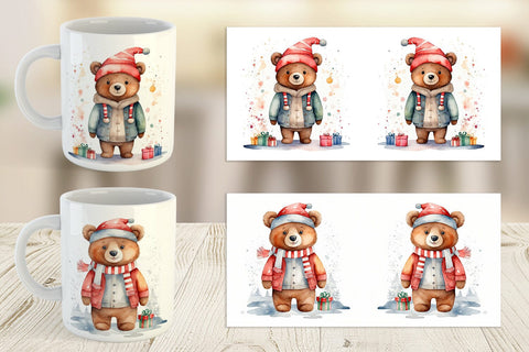 Mug Wrap Watercolor Christmas Bear Sublimation artnoy 