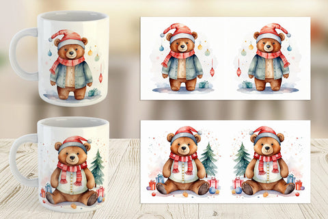 Mug Wrap Watercolor Christmas Bear Sublimation artnoy 