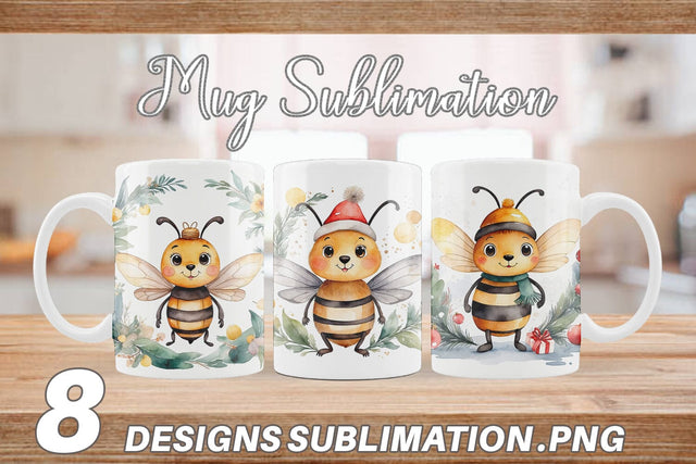 Mug Wrap Watercolor Christmas Bee Sublimation artnoy 