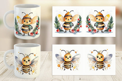 Mug Wrap Watercolor Christmas Bee Sublimation artnoy 