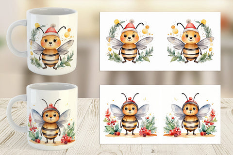 Mug Wrap Watercolor Christmas Bee Sublimation artnoy 