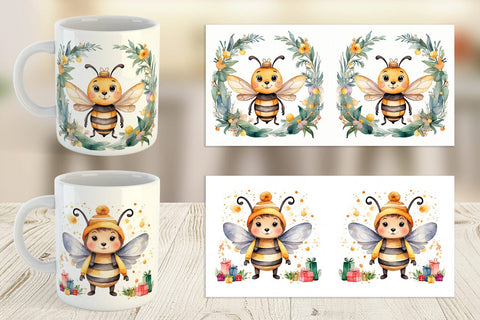 Mug Wrap Watercolor Christmas Bee Sublimation artnoy 